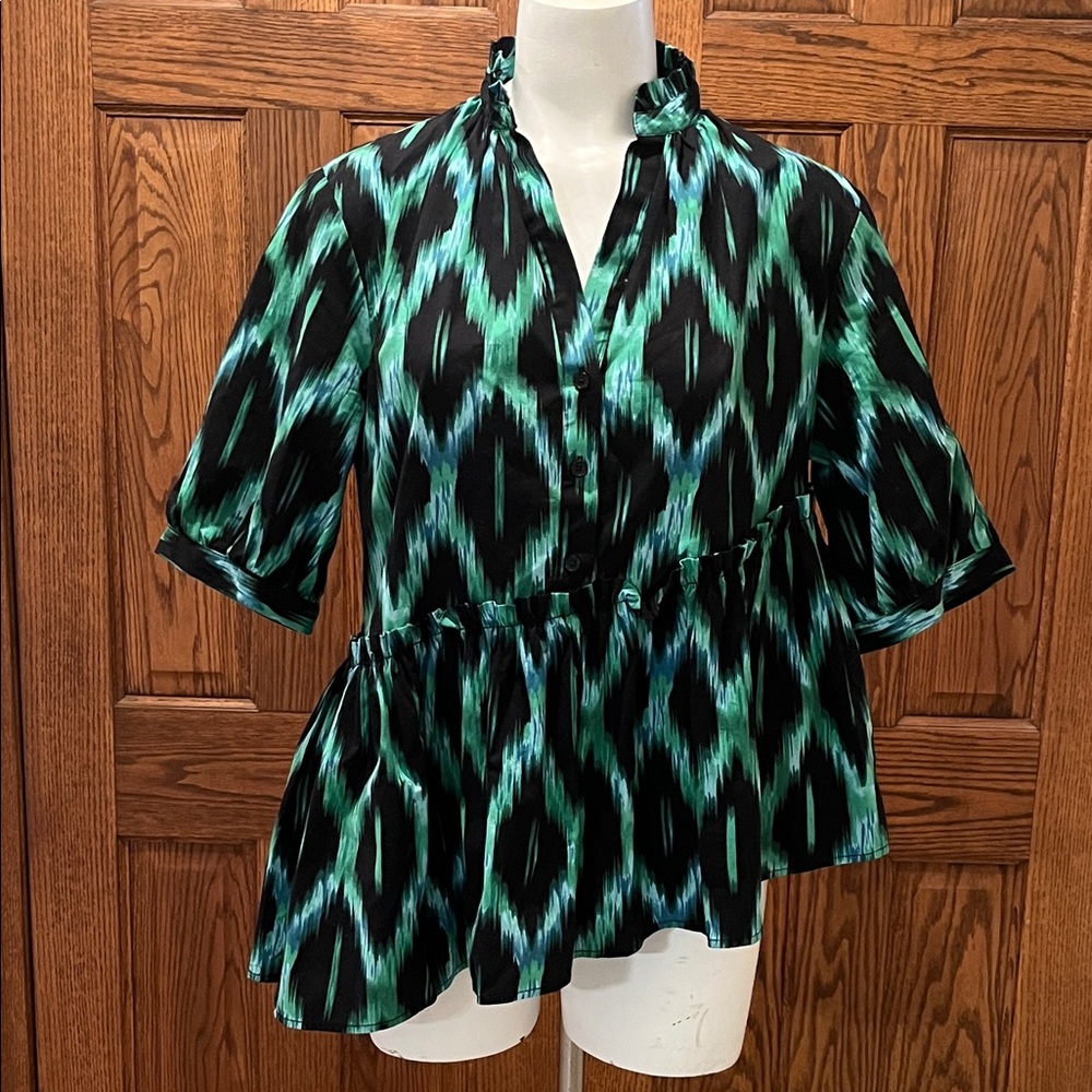 Scoop vibrant boho asymmetrical blouse L